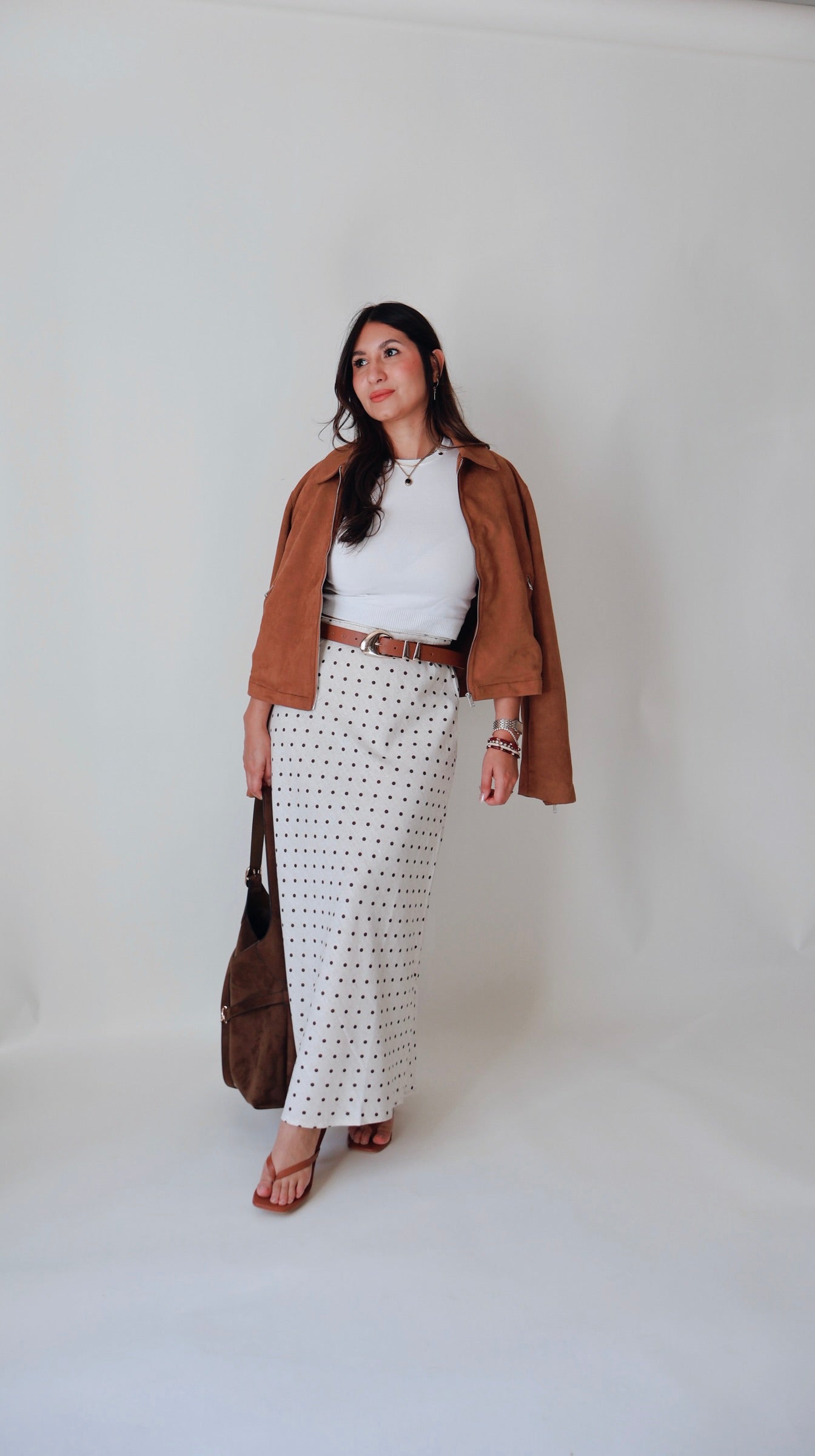 Natural Linen Polka Dot A-Line Skirt