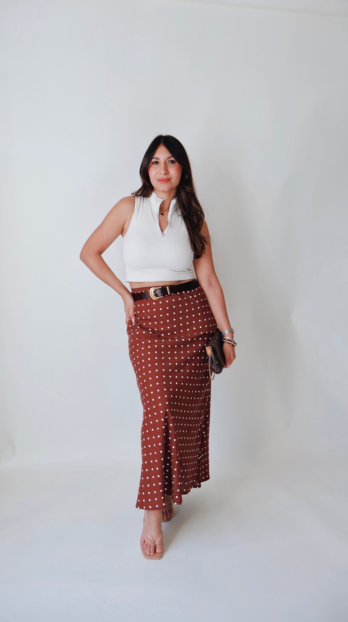 Chestnut Polka Dot A-Line Skirt