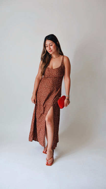 Wild Leopard Midi Slit Dress