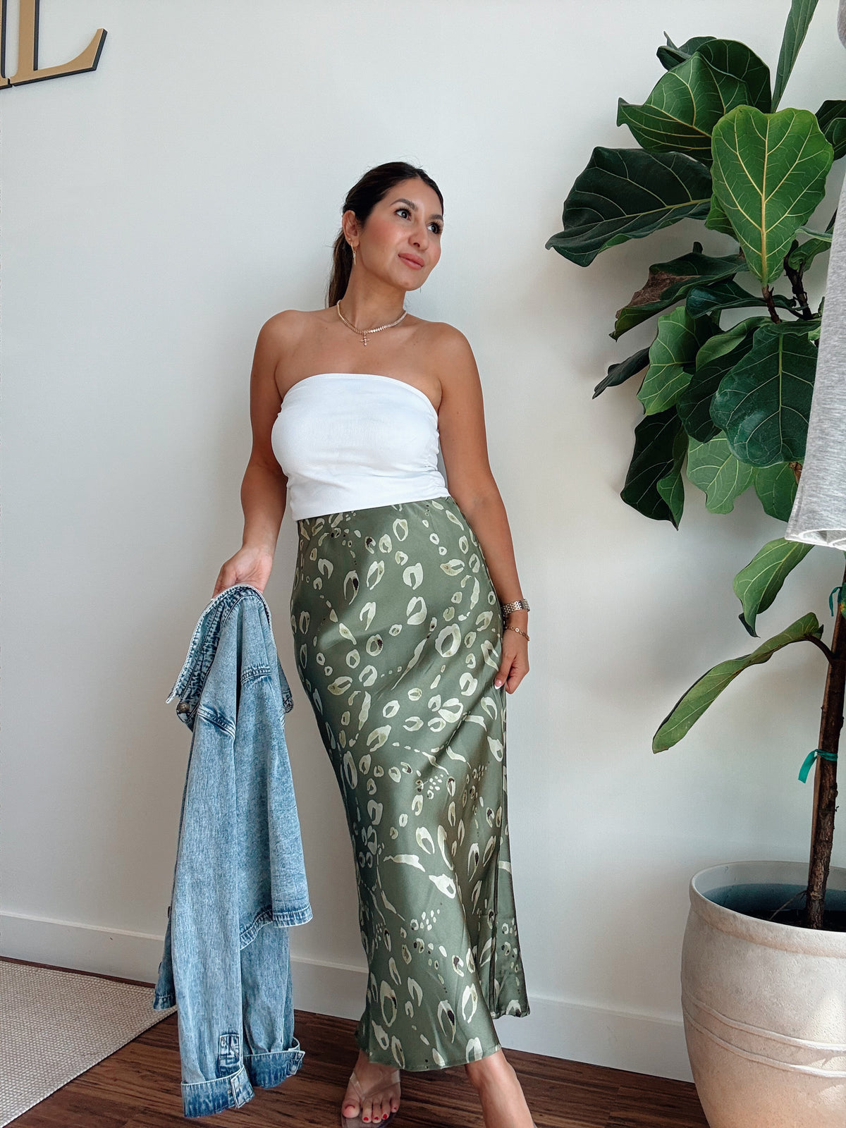 Chartreuse Satin Skirt