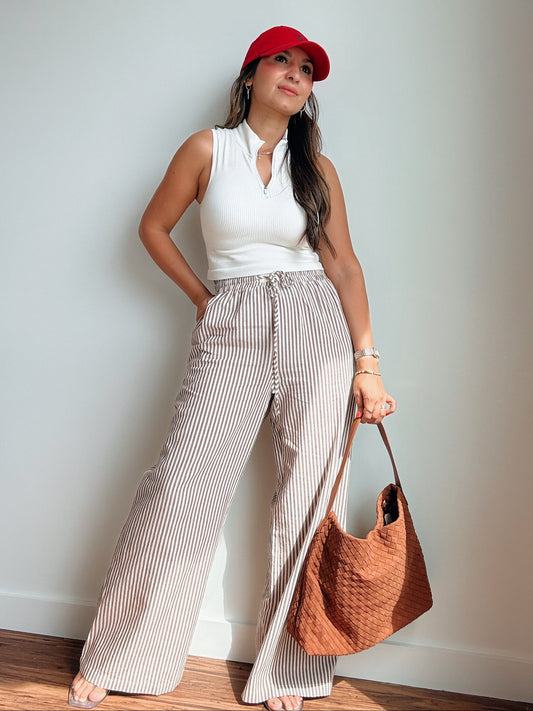 Chocolate Striped Linen Pants