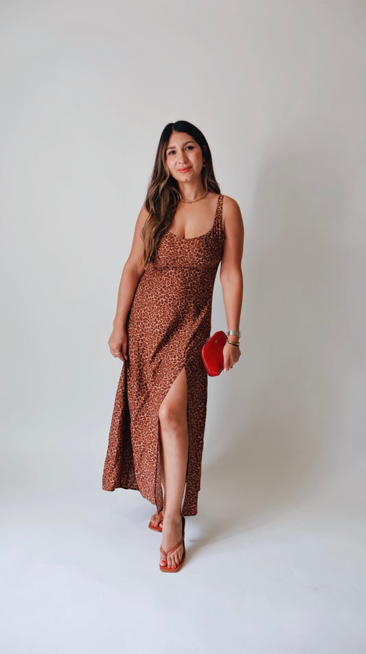 Wild Leopard Midi Slit Dress