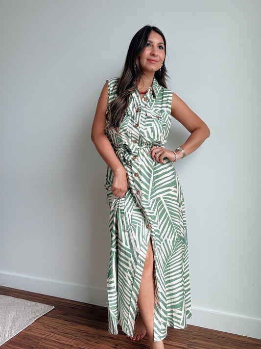 Wild Tides Sleeveless Shirt Dress