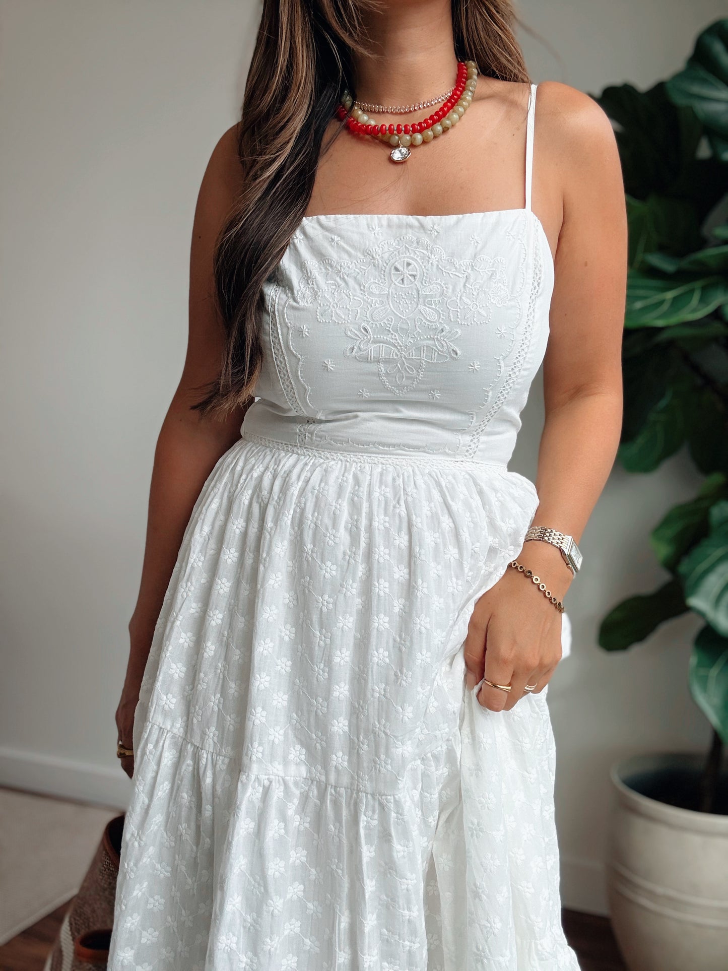 Eyelet White Midi Dress