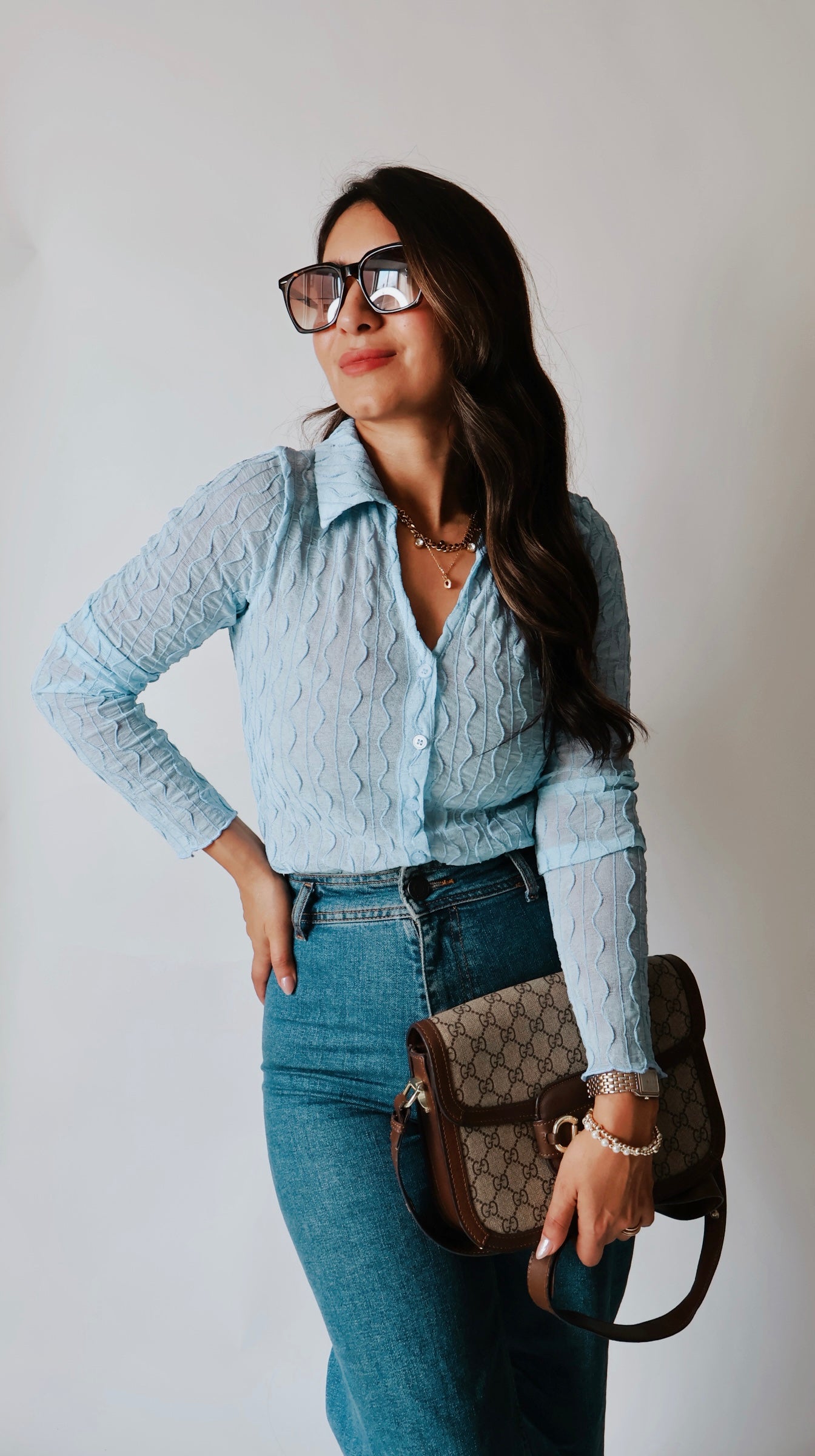 Sky Blue Sheer Blouse