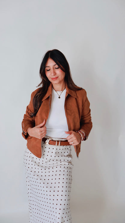Camel Suede Zip Up Jacket