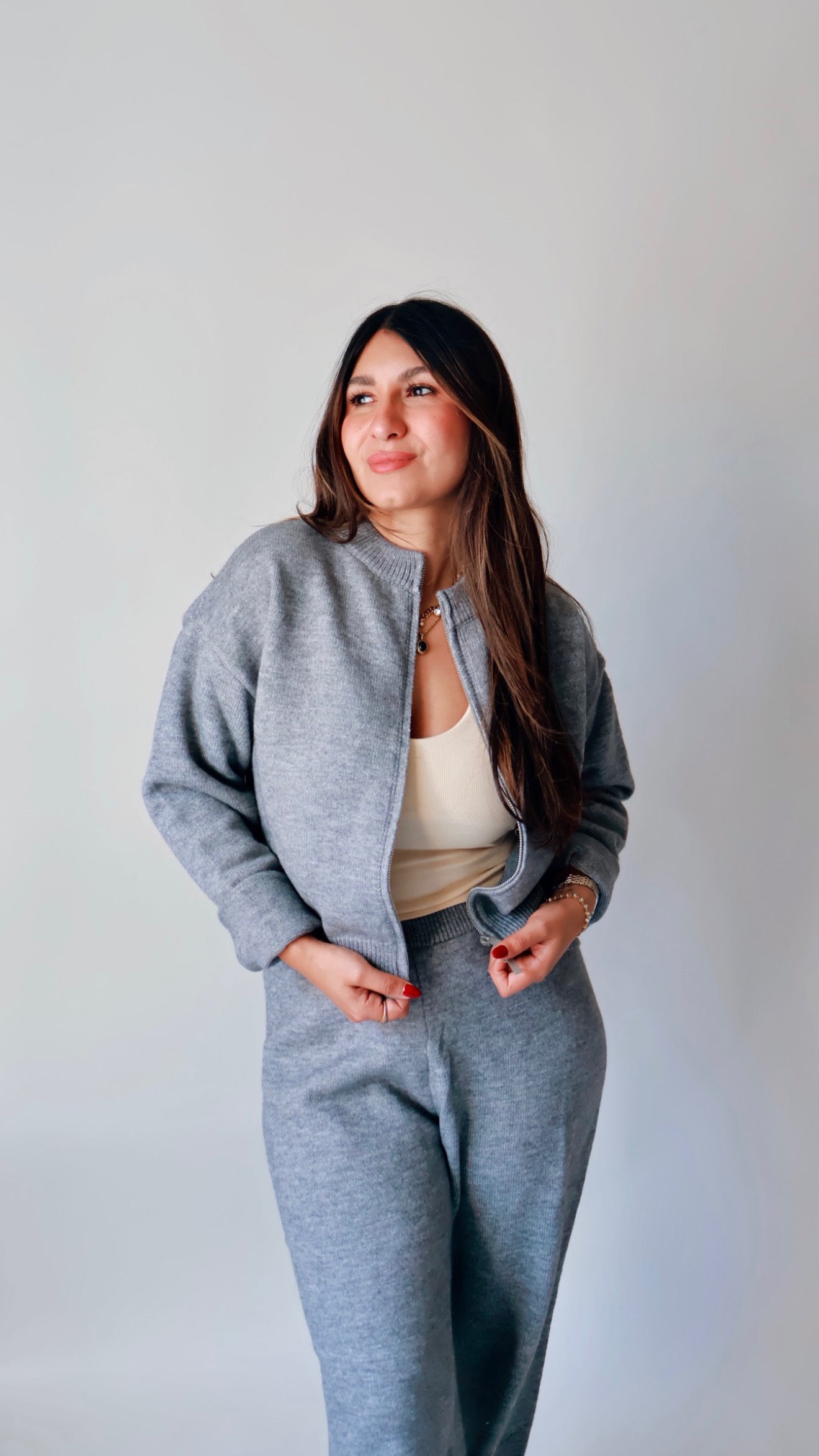 Gray Knit Zip Up Sweater Cardigan