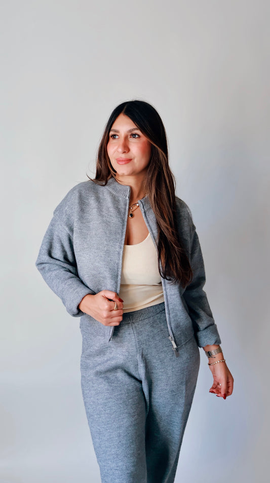 Gray Knit Zip Up Sweater Cardigan