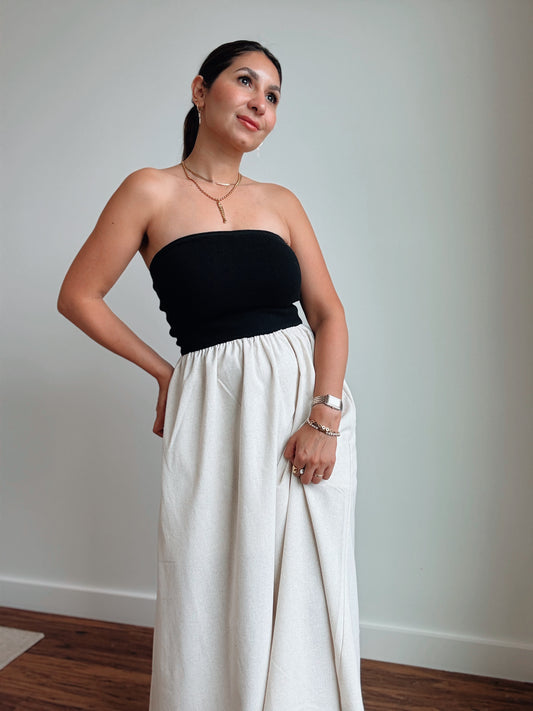 Strapless Mixed Linen Dress