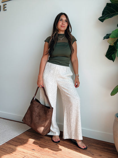 Olive Sheer Mock Neck