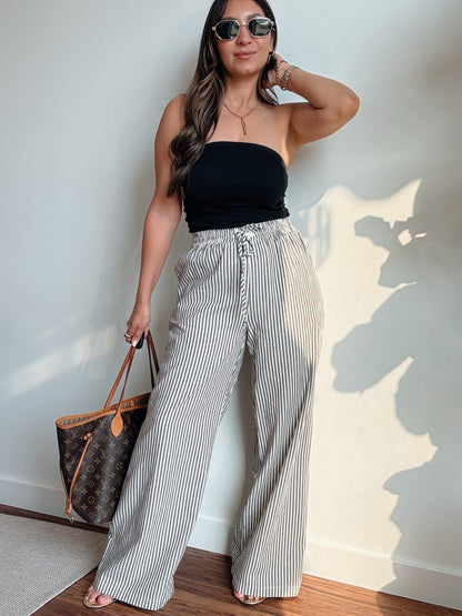 Black Charcoal Striped Linen Pants