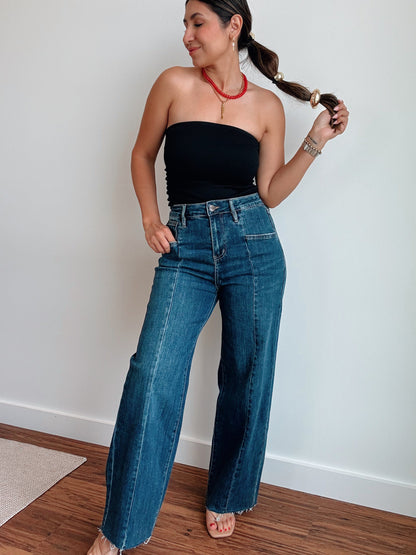 Lenny Pleated Stretch Wide Leg Denim