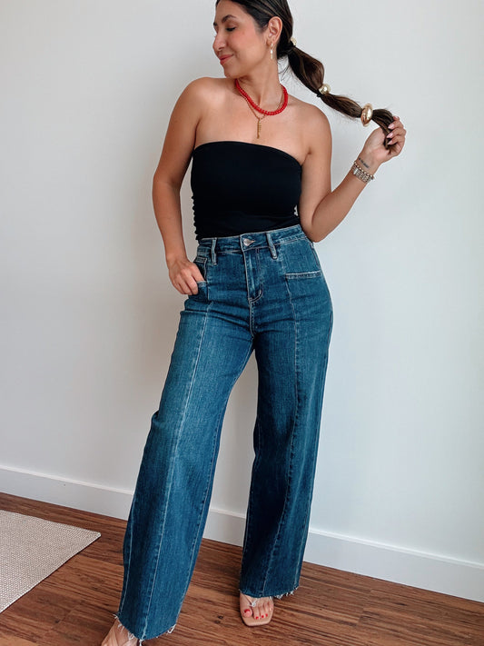 Lenny Pleated Stretch Wide Leg Denim