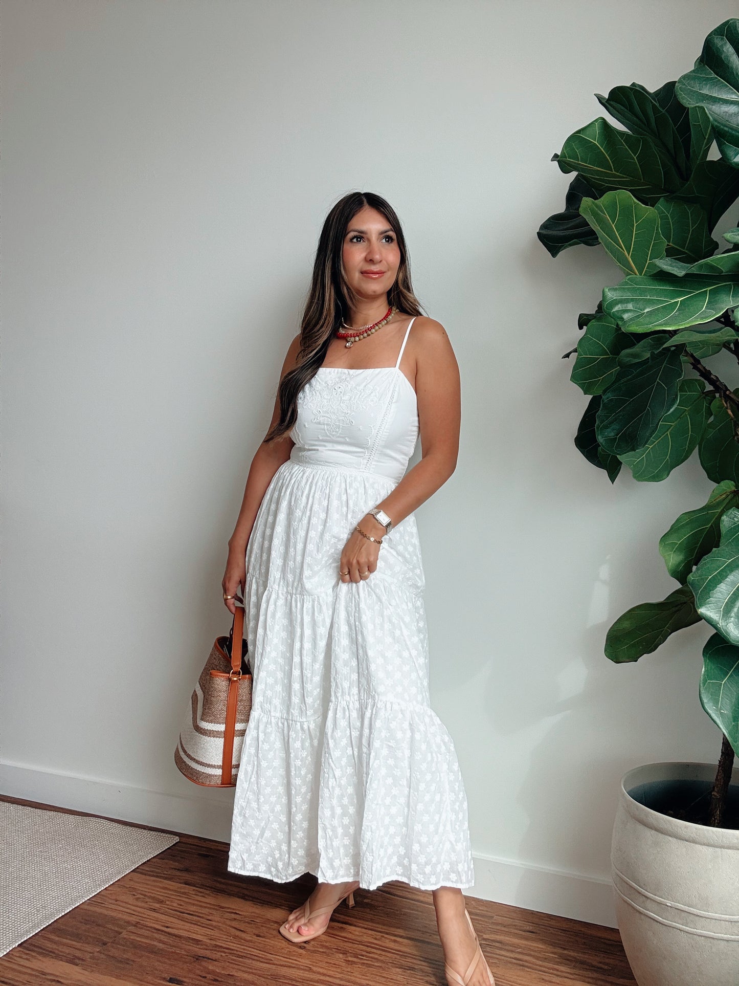 Eyelet White Midi Dress