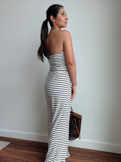 Striped Knit Tube and Wide Pants Set