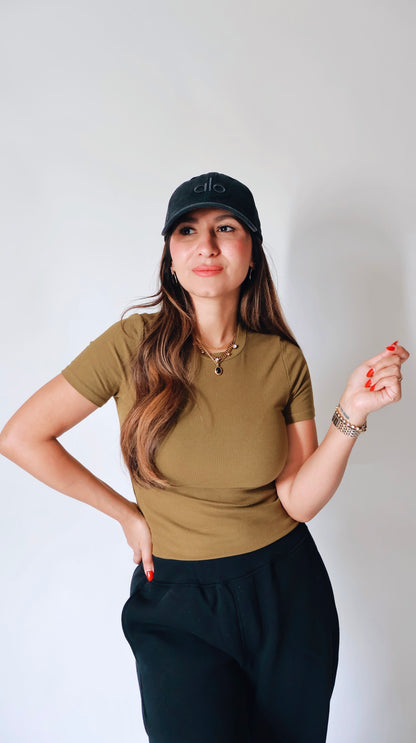 Soft Ribbed Camo Green Top