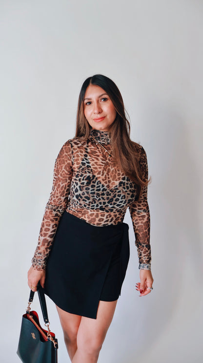 Lux Sheer Leopard Turtleneck