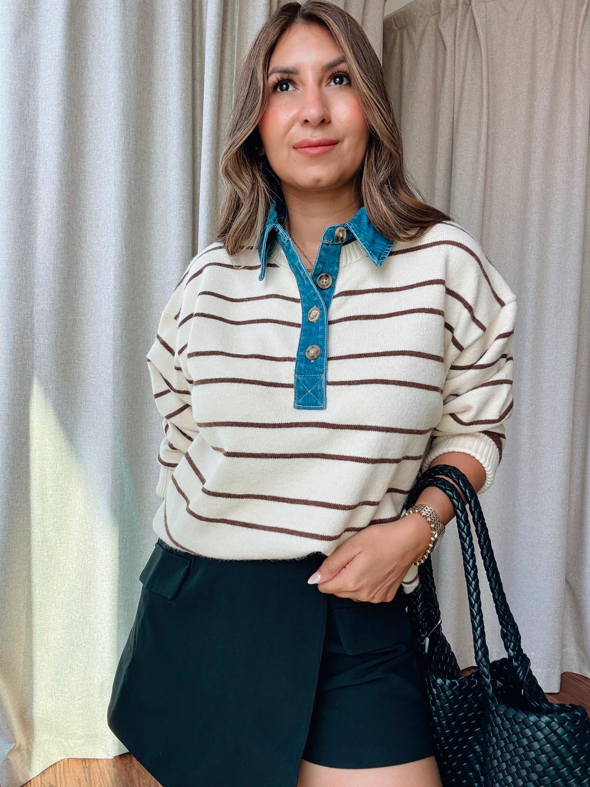 Denim Collar Sweater