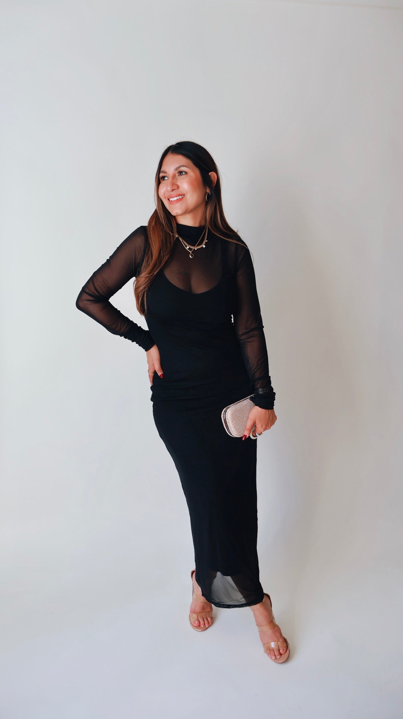 Black Mesh Sheer Maxi Dress