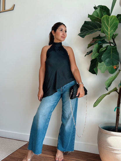 Melly Black Satin Top