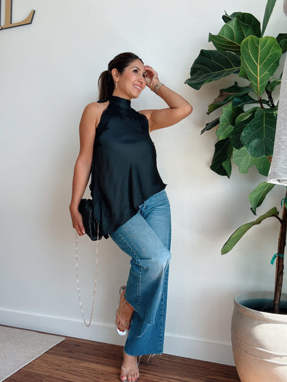Melly Black Satin Top