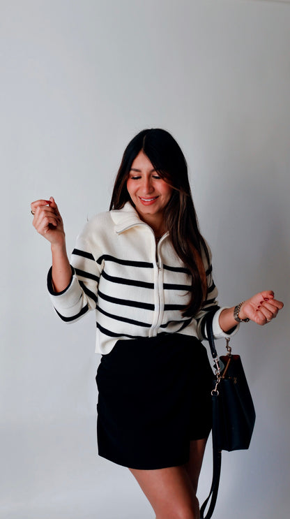 Henlena Striped Zip Up Sweater