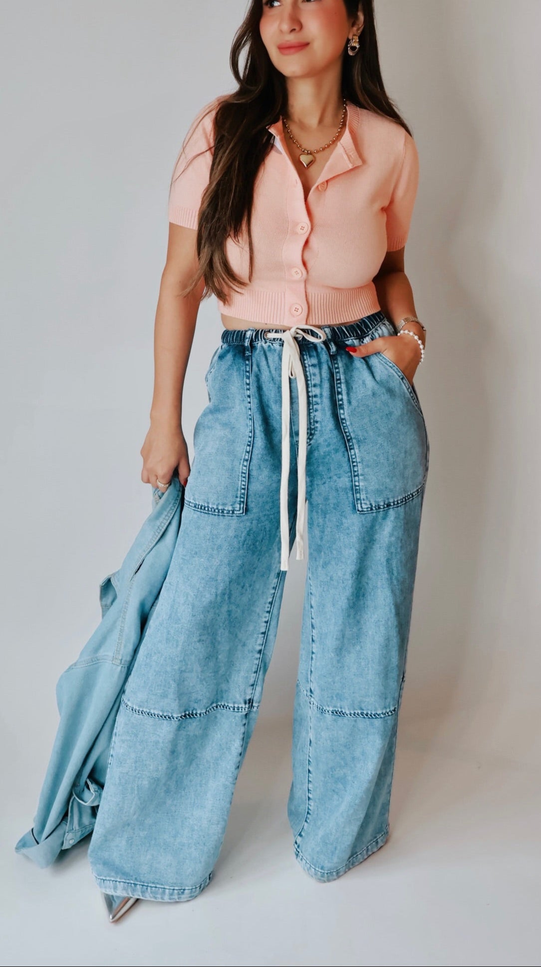 Dakota Wide-Leg Denim Drawstring Pants