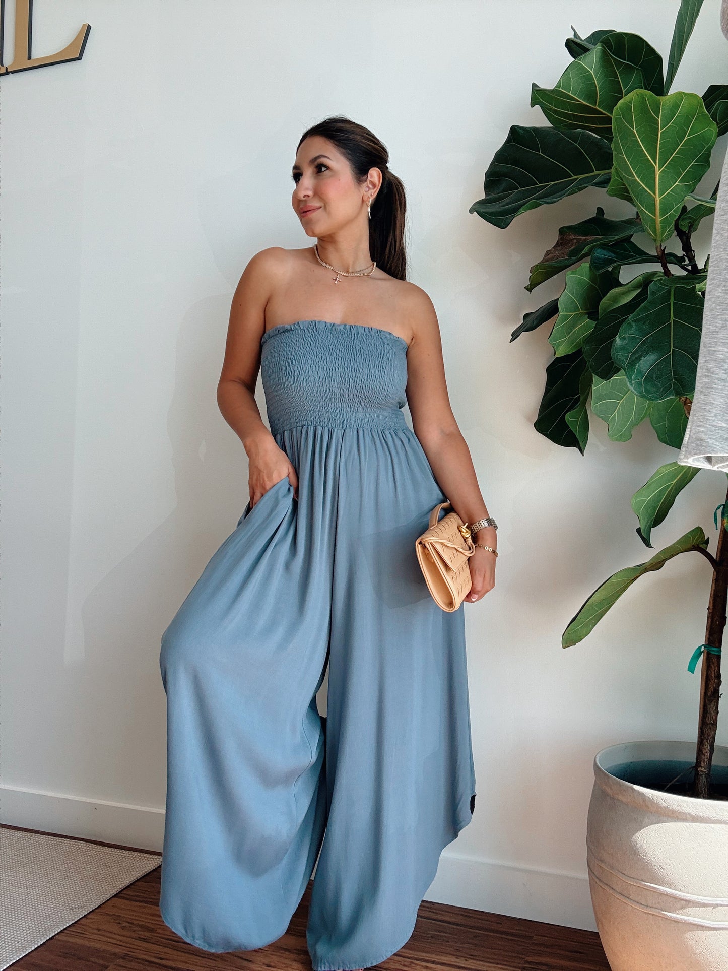 Slate Smocked Jumpsuit