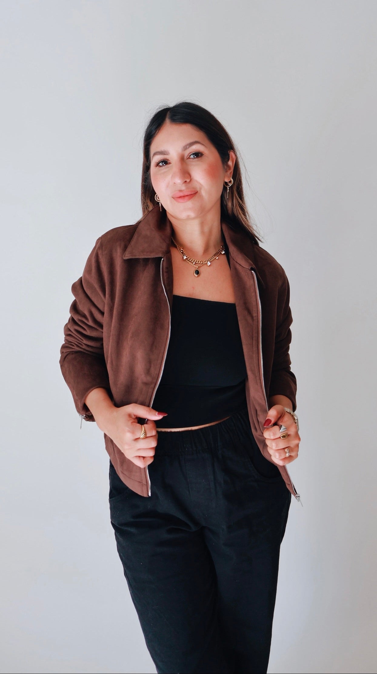 Collared Suede Zip Up Jacket