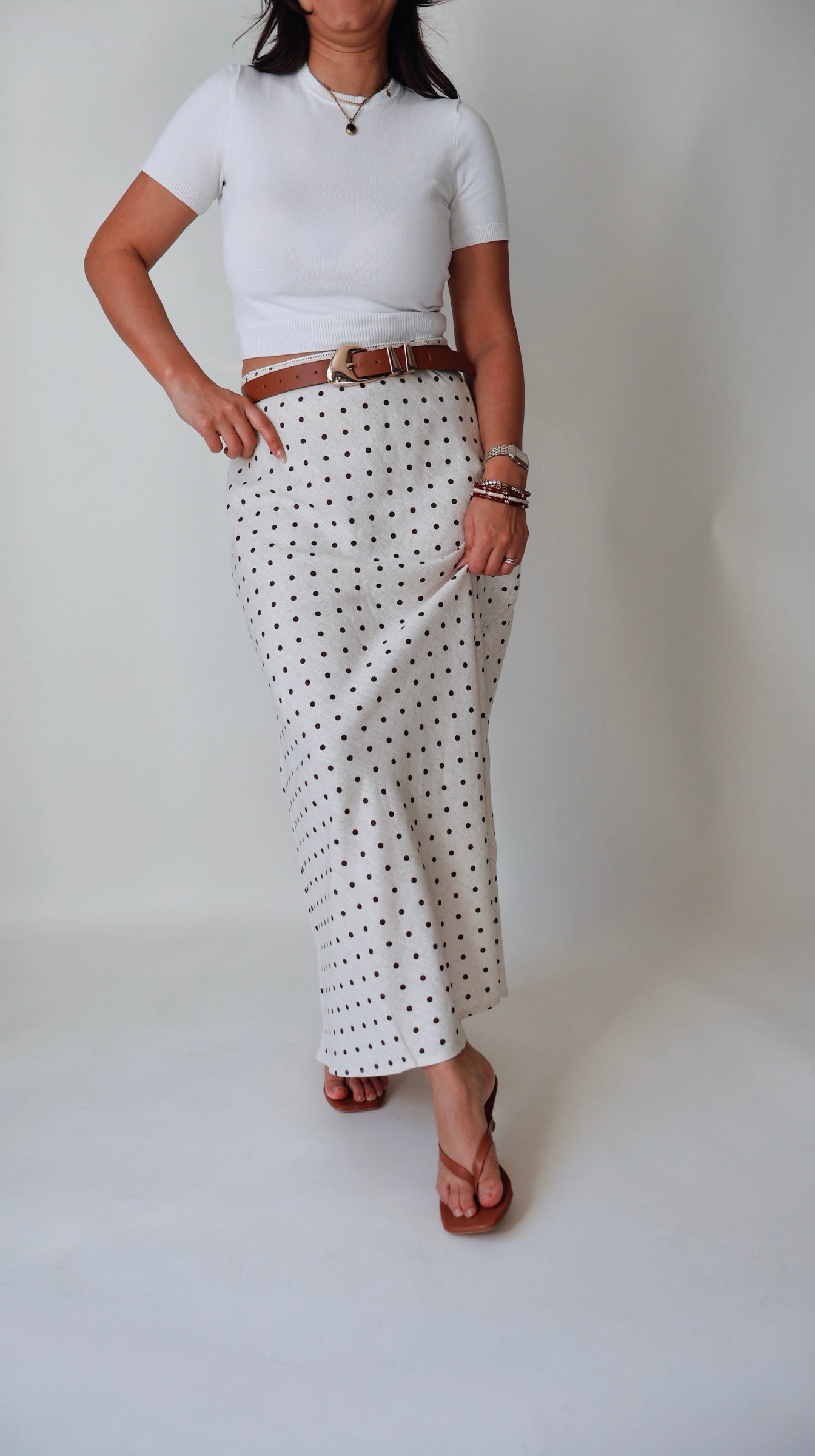 Natural Linen Polka Dot A-Line Skirt