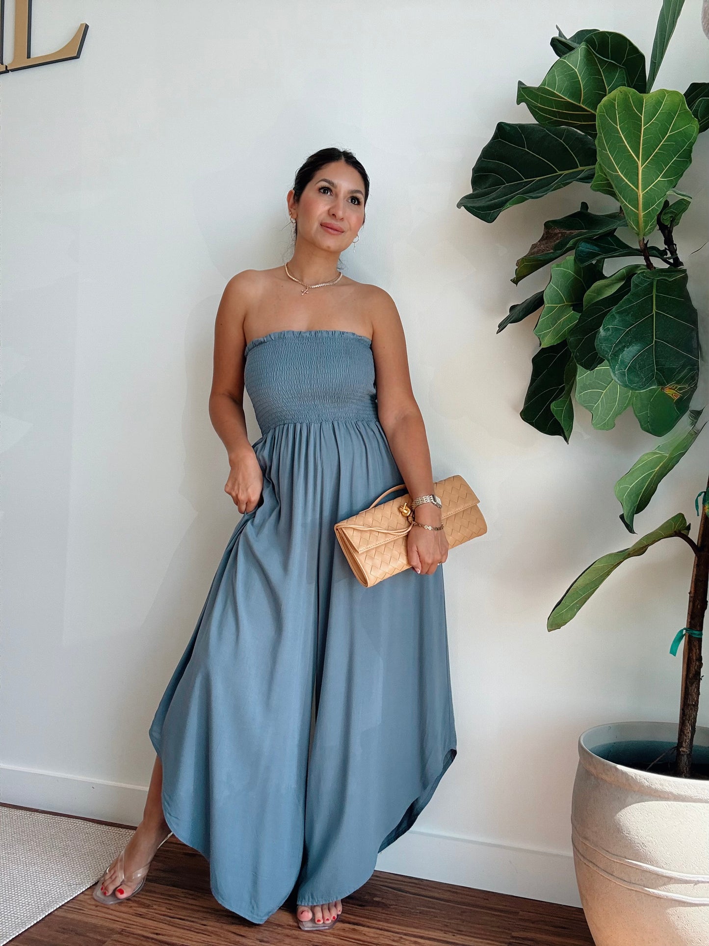 Slate Smocked Jumpsuit