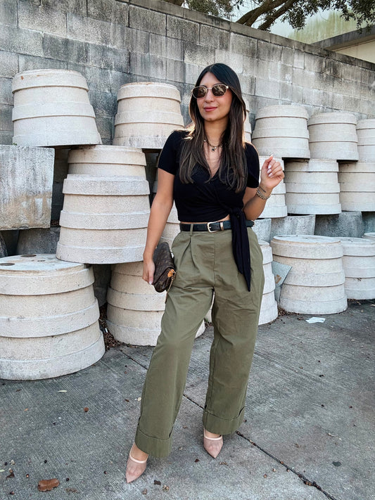 Wide Twill Olive Slacks