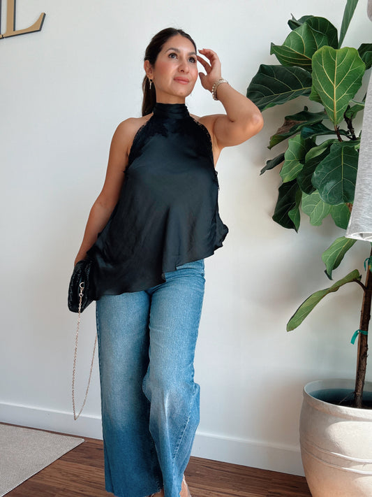 Melly Black Satin Top