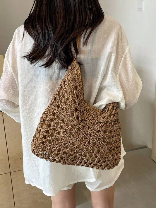 Triangular Pattern Design Straw Shoulder Bag