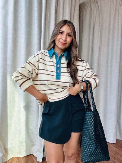 Denim Collar Sweater