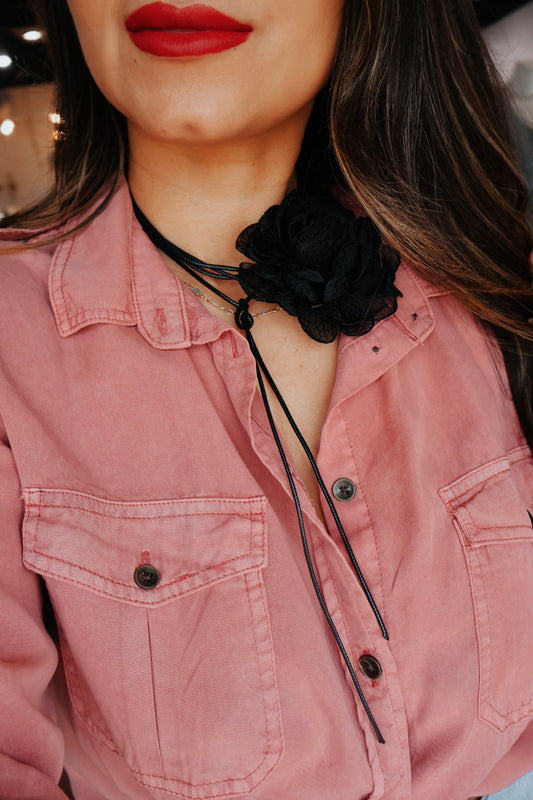 Rose Choker Necklace - Black