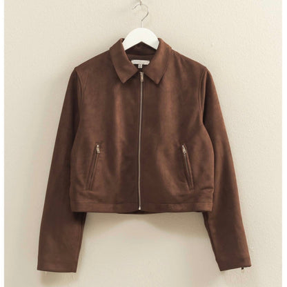 Collared Suede Zip Up Jacket