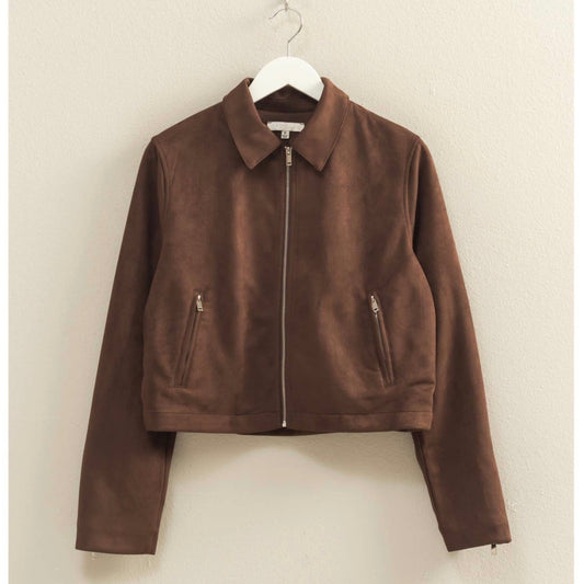 Collared Suede Zip Up Jacket