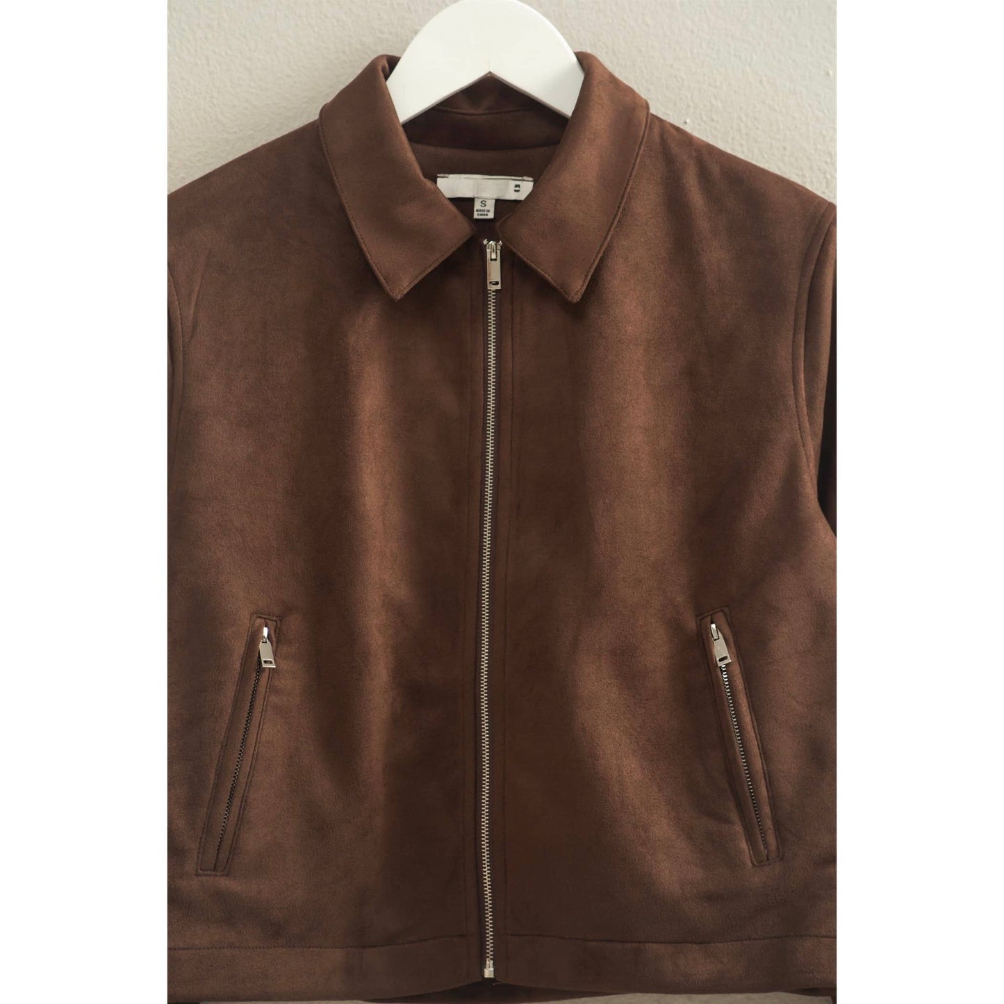 Collared Suede Zip Up Jacket