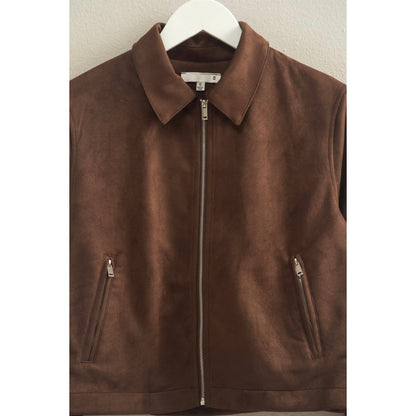 Collared Suede Zip Up Jacket