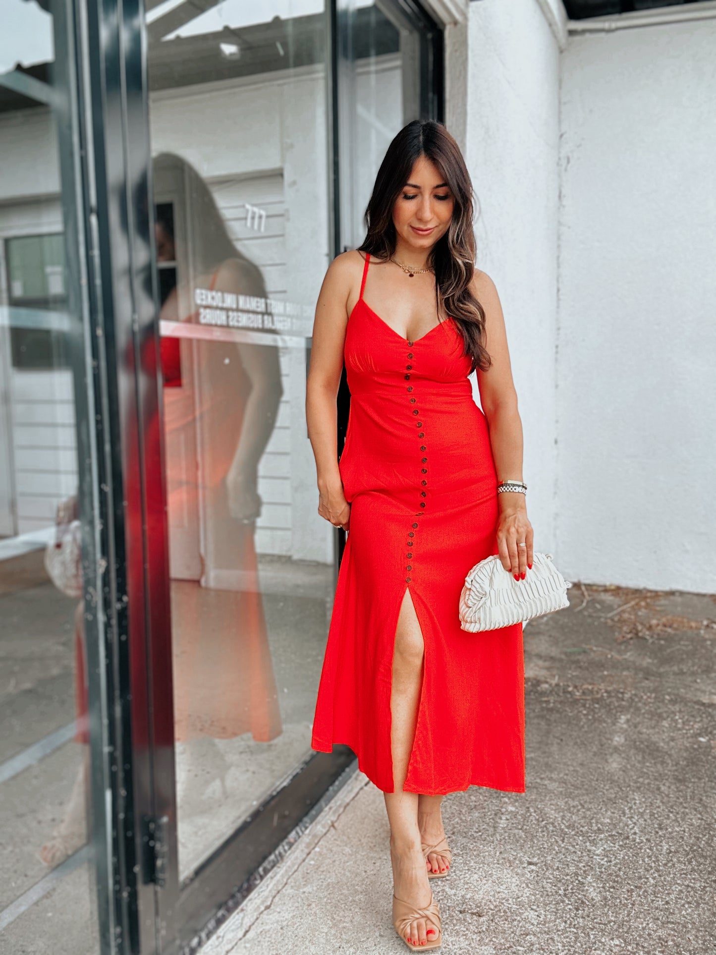 Heavenly Red Button Dress