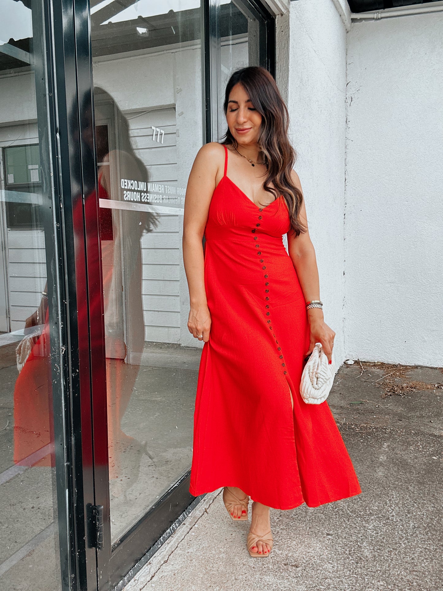 Heavenly Red Button Dress