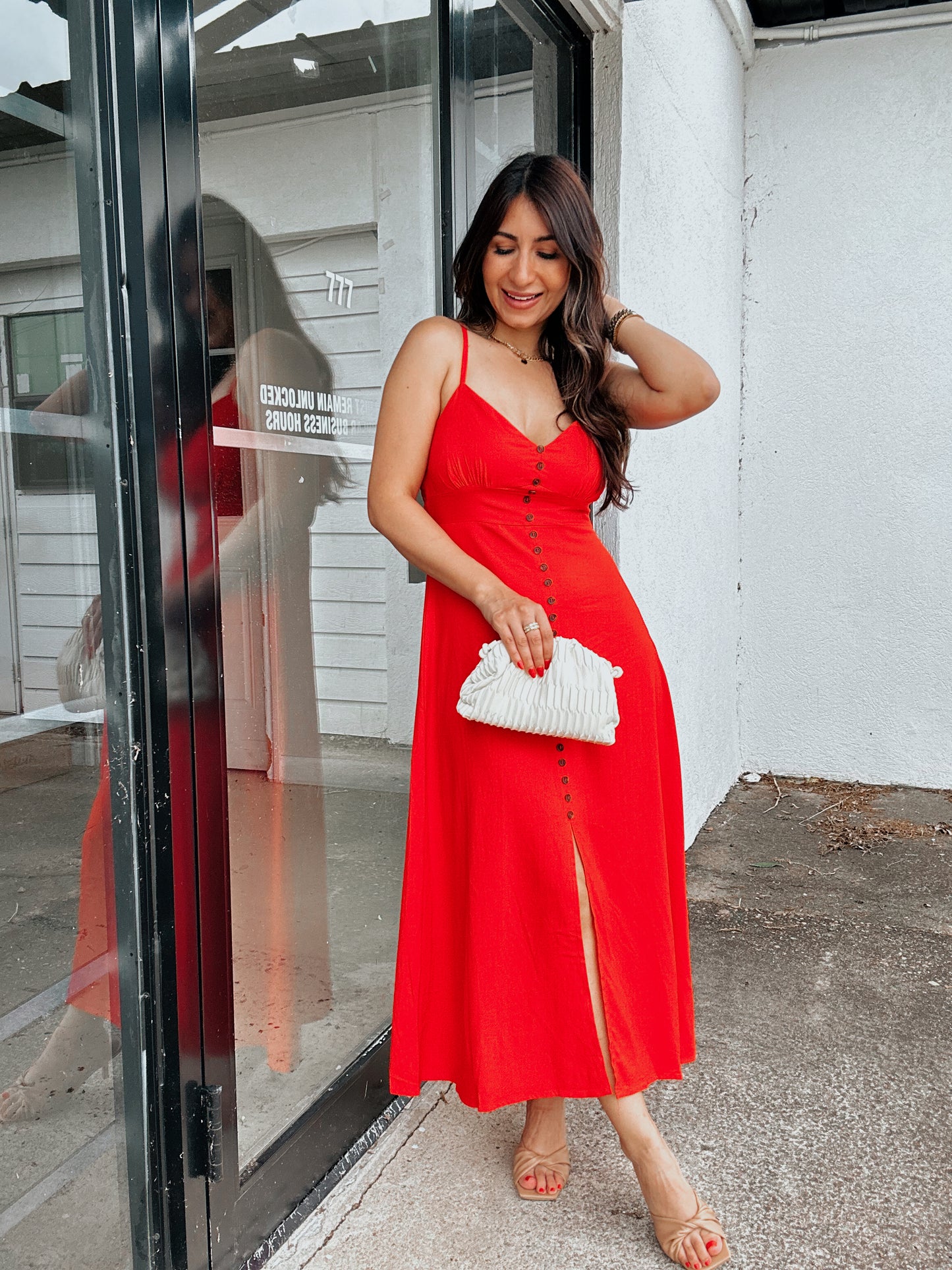 Heavenly Red Button Dress