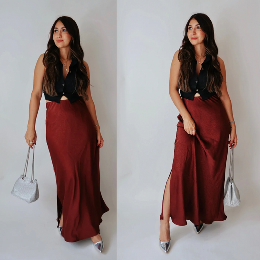 Merlot Satin Skirt