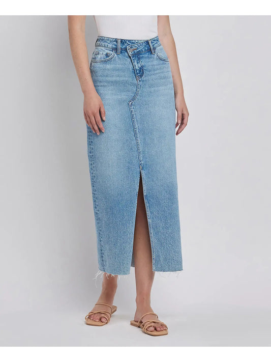 Front Slit Maxi Midi Denim Skirt