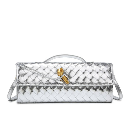 Silver Weave Leather Clutch