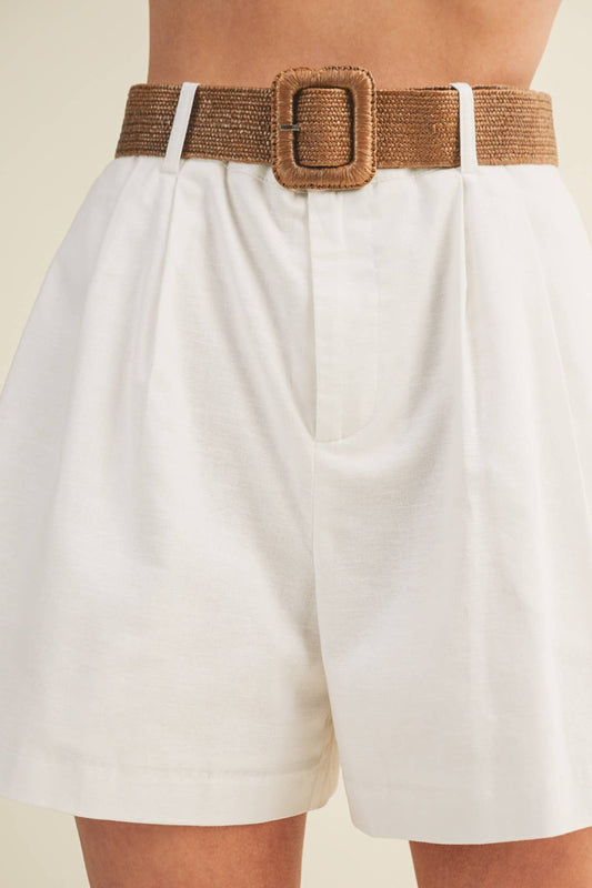 White Belted Shorts