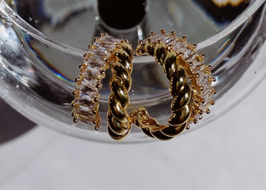 Double Two Crystal Gold Hoops