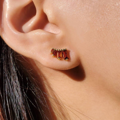 Garnet CZ Baguette Studs