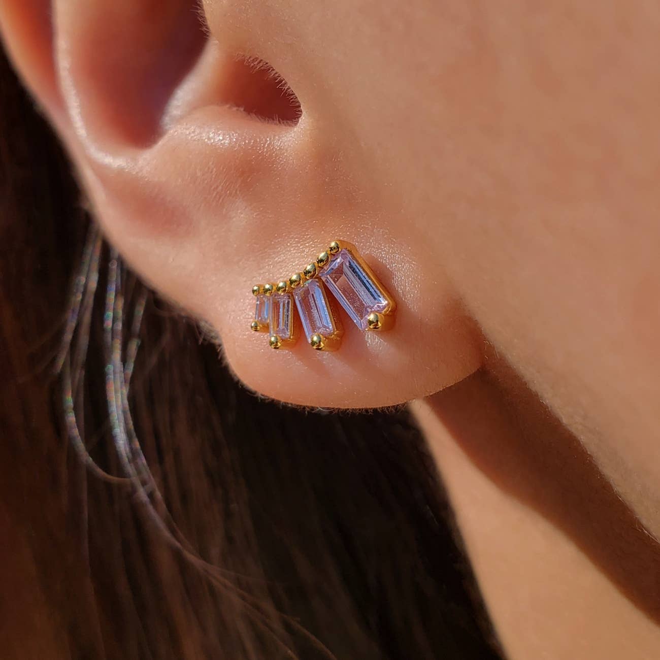 Garnet CZ Baguette Studs